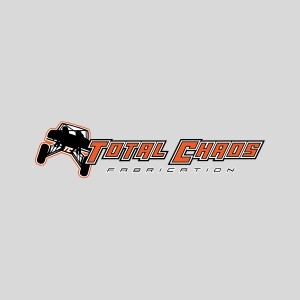 Logo for Total Chaos Fabrication, featuring an orange and black off-road vehicle silhouette next to the company name.