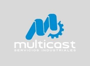 Logo for Multicast Servicios Industriales featuring a stylized blue letter M combined with a gear icon to contact us.