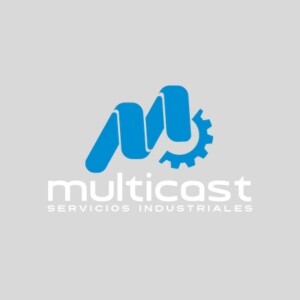 Logo for Multicast Servicios Industriales featuring a stylized blue letter M combined with a gear icon to contact us.