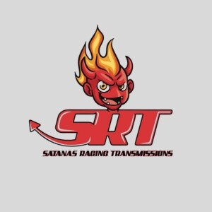 Logo for Satanas Racing Transmissions featuring a cartoon devil head with flames above the SRT acronym, where the letter T extends into a devil’s tail; contact us for more information.